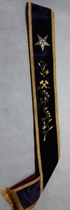 FAJA DE MATRONA OES DIGNA BORDADA A MANO, ORDEN MASÓNICA DE FAJA ESTRELLA ORIENTAL - Imagen 1 de 4