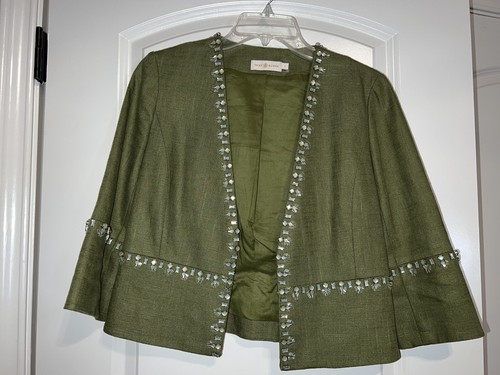 Giacca donna Tory Burch aperta davanti impreziosita maniche 3 4 verde taglia 2