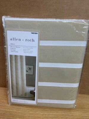 Cortina de ducha allen + roth 72 pulgadas de ancho x 1 pulgada de poliéster a rayas tostadas Foto 1 de 3