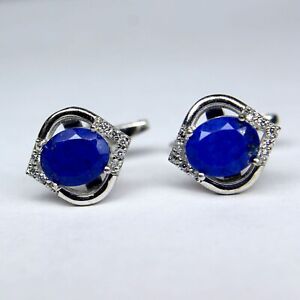 Natural Lapis Lazuli Oval Gemstone 925 Sterling Silver Designer Mans Cufflinks