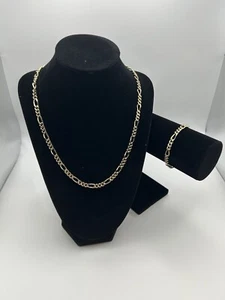 Vintage 24k GB Gold Bonded 18 inch Figaro Necklace and 6 Inch Bracelet Set - Picture 1 of 9