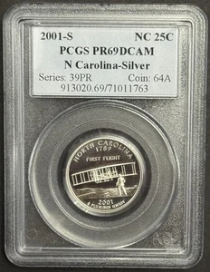 2001-S North Carolina 90% SILVER Washington Quarter ~PCGS PR69DCAM - Picture 1 of 2