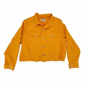 Rebel Wilson Denim Jacket 2X Plus Size Mustard Yellow Cropped Stretch NWT Look - Picture 1 of 4