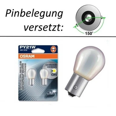 ORIGINAL 2x OSRAM PY21W Chrom Blinker Birne Leuchtmittel Glühbirne Diadem BAU15s - Bild 1 von 2