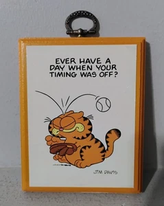 Placa de madera vintage 1978 Enesco Garfield el gato 5" decoración - Imagen 1 de 4