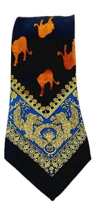 Como House Neck 100% Silk Necktie Cheetah Leopard Blue Yellow Cat - Picture 1 of 7