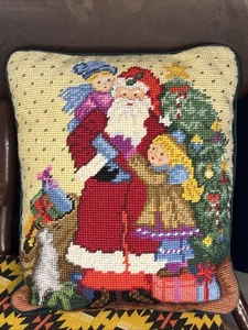 Vintage Santa Nadelspitze Kreuz genäht Kissen Weihnachtsdekoration 9x12" schön! - Bild 1 von 2
