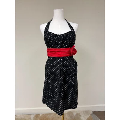 City Triangles Black Polka Dot Tie Waist Halter Neck Mini Dress Women's Size 9 - Image 1 of 3