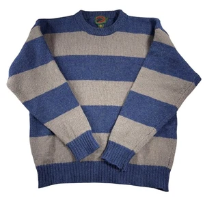 Vintage Boston Traders Men's M 100% Wool Striped Sweater Blue Tan Crew Preppy - Picture 1 of 8