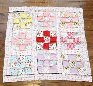 Handmade Flannel Rag Quilt Baby Kid I Love Momm Daddy 32x33 Smiley Face Pink - Picture 1 of 7