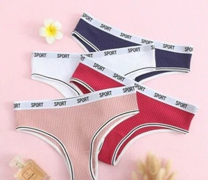 Damen Baumwolle Buchstaben Druck Tanga Slips Unterwäsche Höschen X 3er Pack - Bild 1 von 6