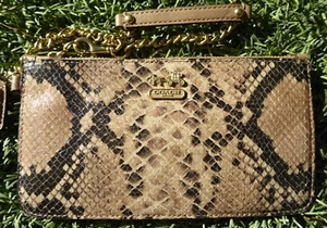 COACH CLUTCH 48173 PYTHON SNAKE MAD EMBOSSED CHAIN WRISTLET PURSE BAG B4/NATURAL - Picture 1 of 7