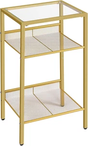 HOOBRO Gold Side Table, Tall Telephone End Table with Mesh Shelves, 3-Tier Night - Picture 1 of 12