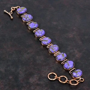 Pulsera de boda ovalada de cobre con bisel madre de piedra charoita de tercer ojo chakra de cobre - Imagen 1 de 6