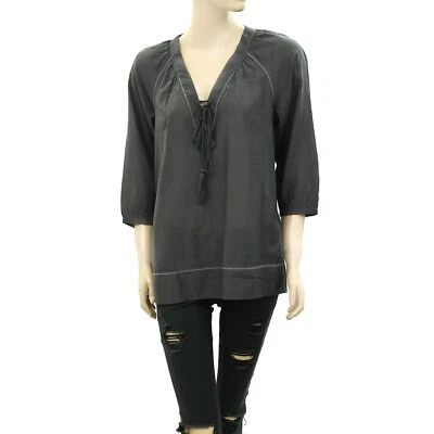 Odd Molly Anthropologie Thread Embroidered Tunic Top Dark Gray S-1 NEW 266364 - Image 1 of 4