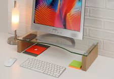 TTAP Glass Monitor Riser Stand - Oak Desk TV Laptop Shelf, Computer Desktop Lift