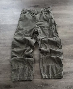 Vtg NO BOUNDARIES Carpenter Pants Green Corduroy Double Knee Y2K BAGGY 30X31 🔥 - Picture 1 of 9