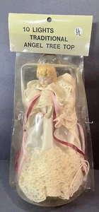 Topper de árbol de ángel cabeza y manos de bisque vintage en paquete original de 8 pulgadas - Imagen 1 de 10
