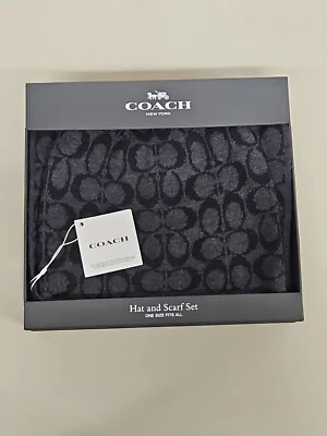 NUEVO-COACH FIRMA GORRO Y BUFANDA CONJUNTO DE REGALO EN CAJA CARBÓN/NEGRO VENTA AL POR MENOR $225 Foto 1 de 4