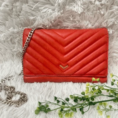 Botkier Coral Orange Chevron Quilted Leather Flap Chain Crossbody Clutch bag - Image 1 of 4