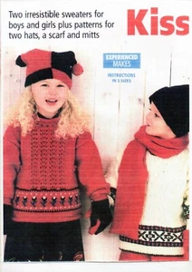 ~ Laminated Vintage Knitting Pattern For Child's Jumpers, Hats, Scarf & Mitts ~ - Imagen 1 de 3