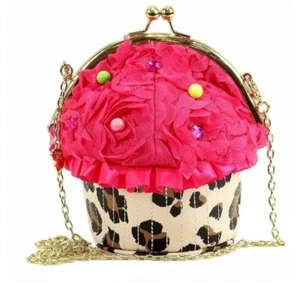 Betsey Johnson Surprise Pink Cupcake Leopard Purse Crossbody Bag  - Picture 1 of 7