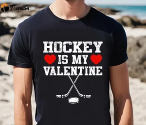 Cute Valentines Day Shirts, Hockey Is My Valentine Shirt - Picture 1 of 5
