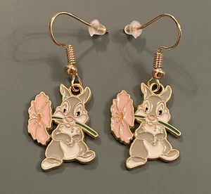 Disney Bambi Movie Thumper Bunny Rabbit Enamelled Metal Earrings - New In Pouch - Picture 1 of 3