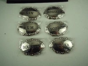 Amlong Silver Color Hanging Decanter Labels Alcohol Bar Gin Rum Whiskey NIB - Picture 1 of 11