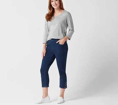 Quacker Factory DreamJeannes XS Pull-On Crop Pants with Bling Stones A346644 - Image 1 of 4