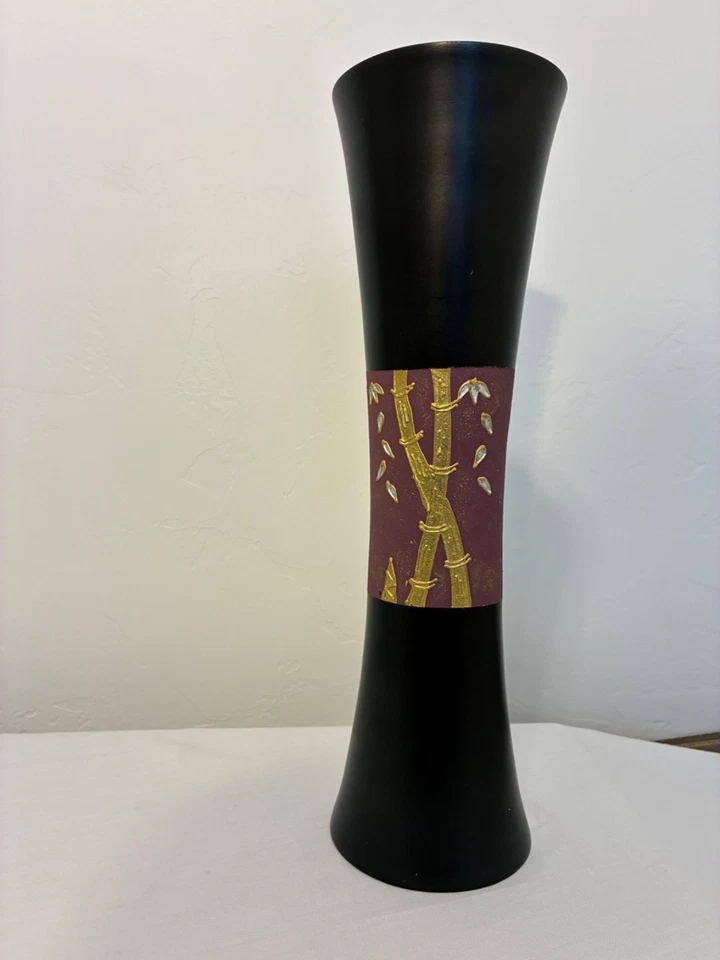 Jarrón de madera de mango de 14 pulgadas de alto estilo oriental Foto 1 de 4