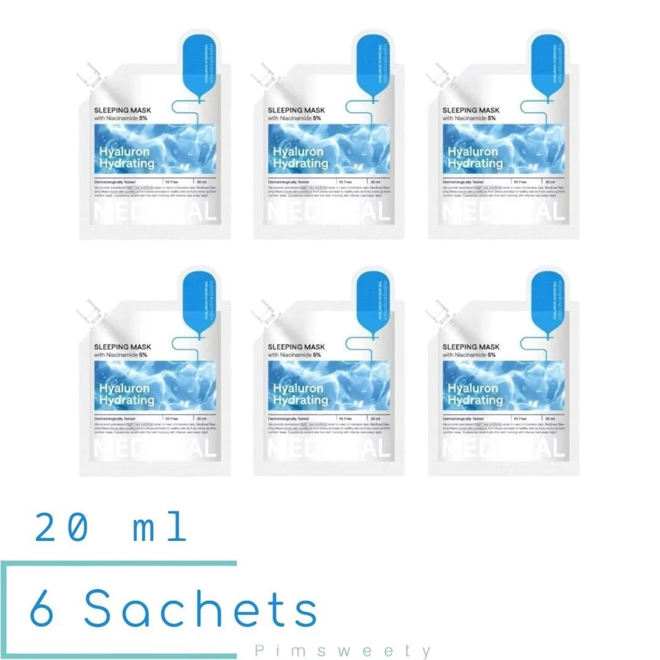 6 Sachets X 20 ml MEDIHEAL Hyaluron Hydrating Sleeping Mask Radiant Plump Skin - Image 1 of 4