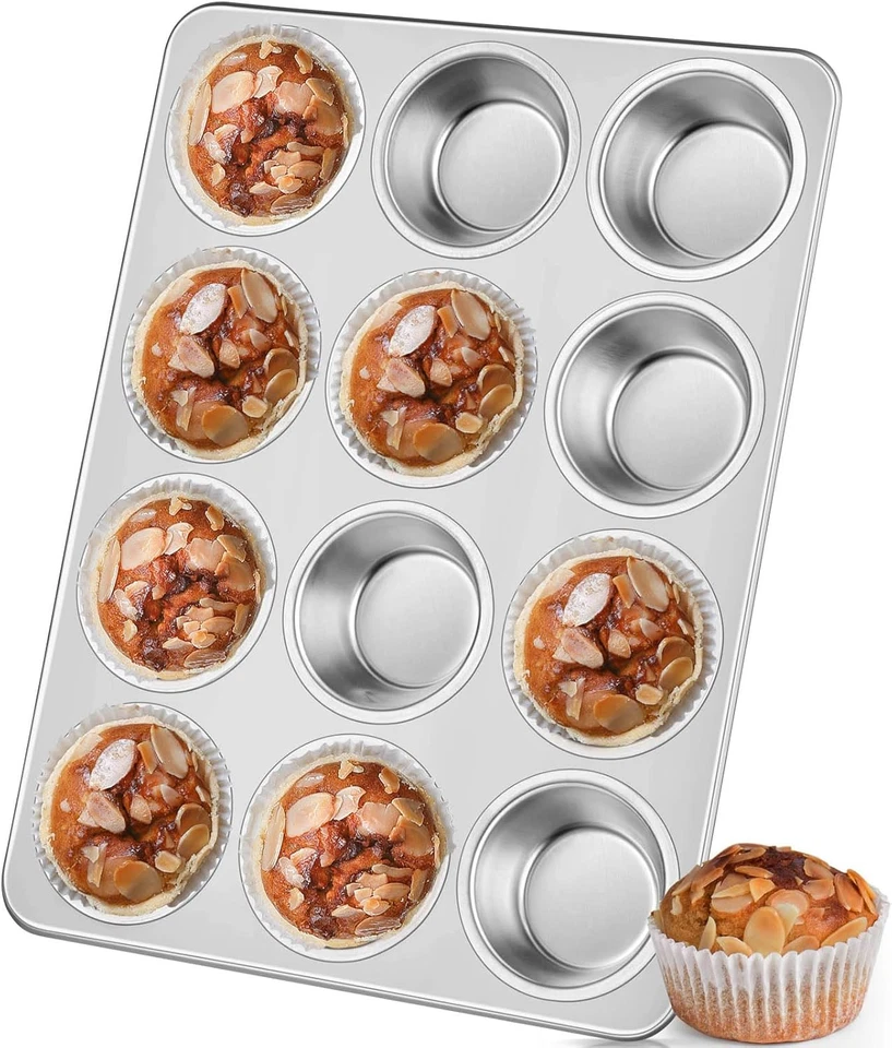 12-Cup Cupcake Pan, Stainless Steel Non-Toxic Muffin Pan Tray for Baking, Metal  - image 1 of 4