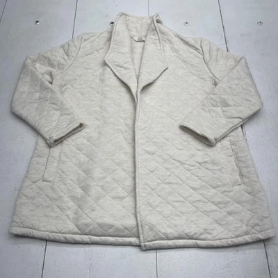 Market & Spruce Jacket Womens 2X Ivory Quilted Knit Open Front Coatigan Pockets - Image 1 of 4