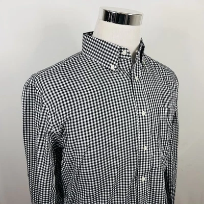 Camisa social Nordstrom 16 32/33 acabamento ajuste sem ferro preta branca xadrez 100% algodão - Imagem 1 de 4