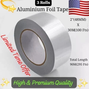 3 Roll Aluminum Foil 2" X 30M Heat Resistnt Tape HVAC Insulation Furnace Duct 3M - Picture 1 of 6