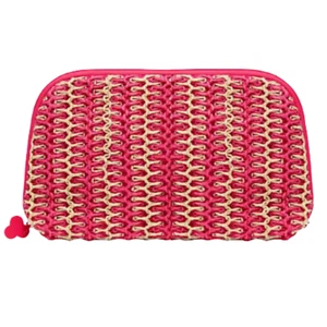 Benefit Cosmetics Makeup Bag - Pink and Tan Woven Straw - NEW - Picture 1 of 3