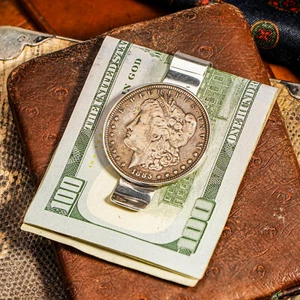 Heavy Antique Sterling Silver Money Cash Clip Morgan Dollar Coin 1885 - Picture 1 of 10