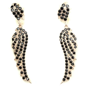 Raritie Black Spinel Pavé 14K Rose Gold Sterling Silver Earrings Feathered Wing - Picture 1 of 5