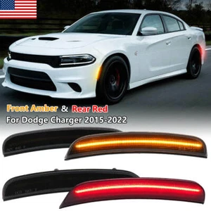 For 2015-2021 Dodge Charger Smoked Lens Front Rear Bumper LED Side Marker Lights - Picture 1 of 12