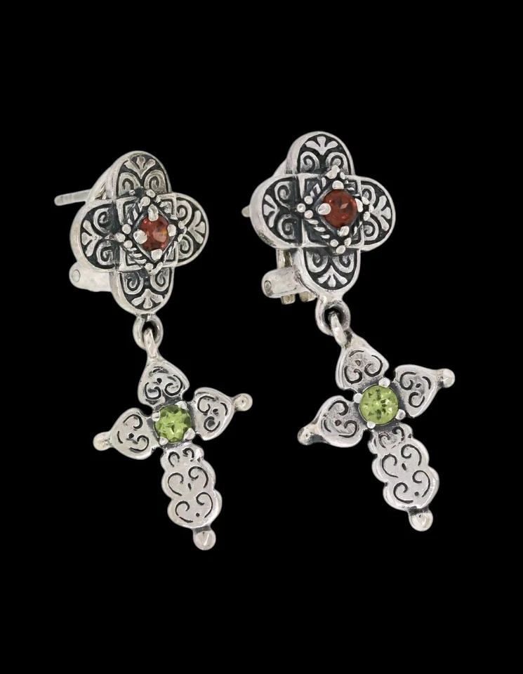 Pendientes colgantes cruzados BJC SAMUEL BENHAM de peridoto y granate de ley maciza Foto 1 de 1