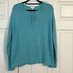 J. JILL Size Medium Cotton Modal V-Neck Tie Long Sleeve Crewneck Sweater Teal - Picture 1 of 6