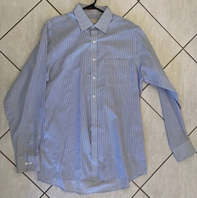 Michael Kors Blue & White Vertical Stripe Men’s Long Sleeve Button Down Shirt M - Image 1 of 4