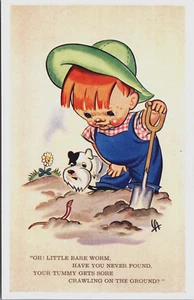 Boy With His Dog, Puppy Vintage Postcard B195 - Picture 1 of 2