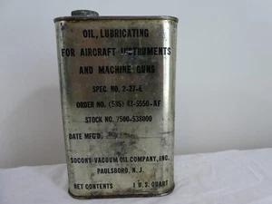 WW2 1942 USAAF Army Full Can Lubricating Oil Aircraft Instruments & Machine Guns - Picture 1 of 24