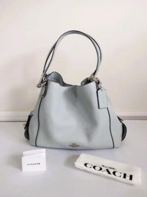 Bolso de Mano COACH Edie 31 Cuero Guijarro Azul Cielo Herrajes Plateados ¡NUEVO! Foto 1 de 4