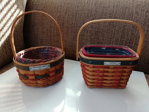 Longaberger 1997 & 2001 Inaugural Mini Basket  Patriotic Fabric & Plastic Liner Cover