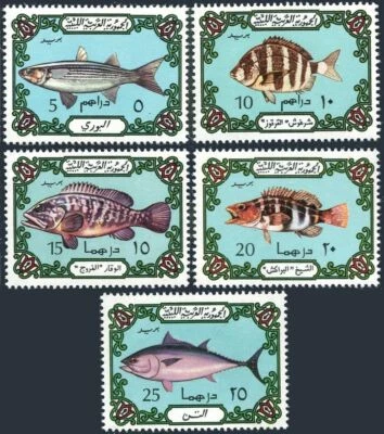 Libya 526-530,526a-530a,MNH.Michel 442 a,b-446 a,b. Fish 1973/1975. - Image 1 of 2