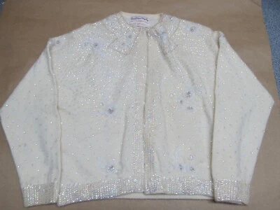 Suéter bordado/lantejoulas vintage anos 50/60 Bonnie Wong de Hong Kong - Imagem 1 de 4