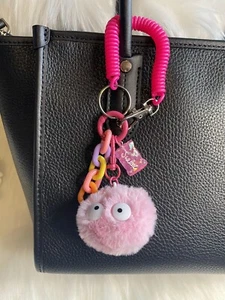 pink pom pom bag charm keychain gift Monster With Eyes Telephone Cord Strap - Picture 1 of 3